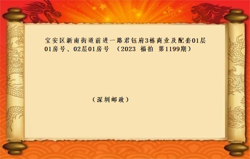 标的一(yī)、寶安區新南(nán)街道前進一(yī)路(lù)君钰府3棟商業(yè)及配套01層01房号、02層01房号 （按年(nián)租金起拍）（2023 福拍 第1199期）